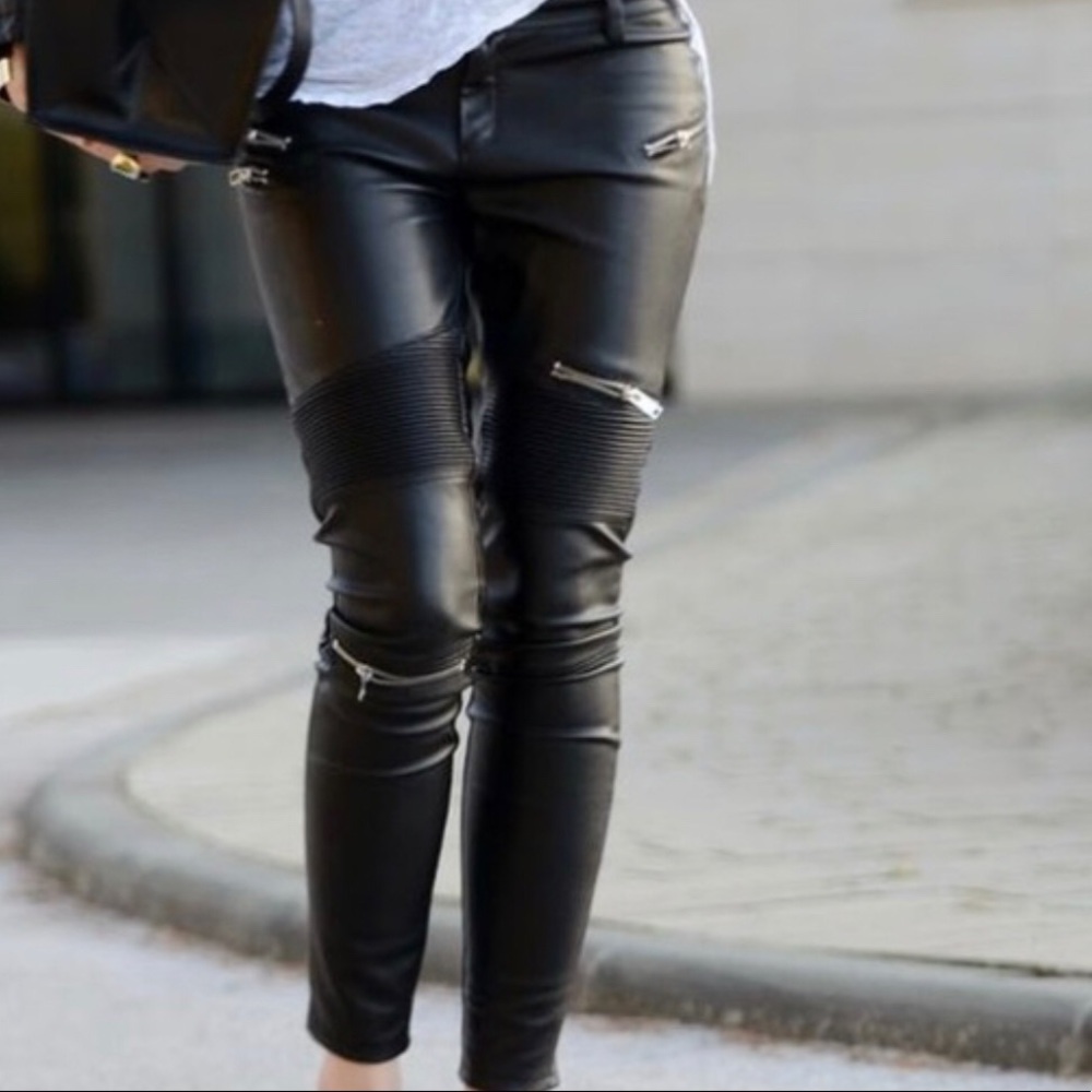 Black Zara Zippered Leather Pants